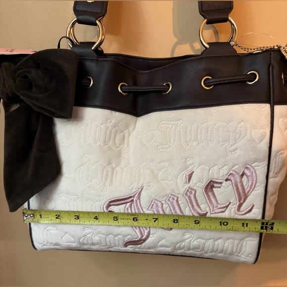 Juicy Couture Cream Quilted Shoulder Tote with Brown Trim & Pink Script - Picture 6 of 11